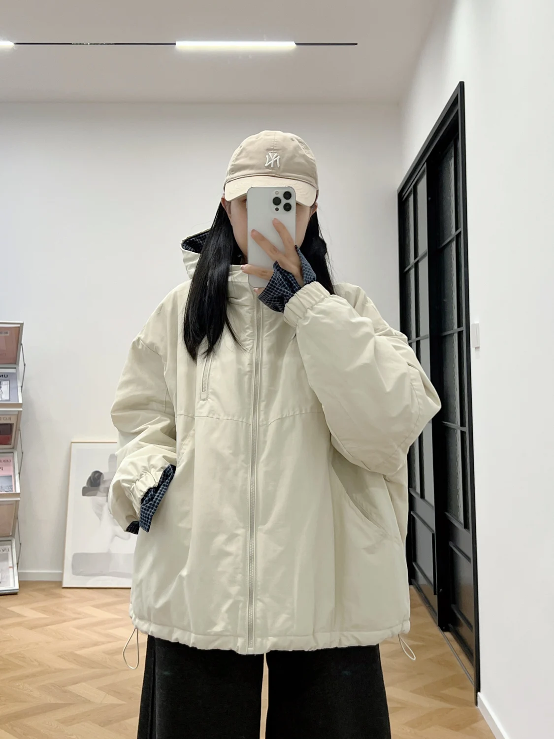 

Women's Casual Hooded Cotton Jaet Sve Patchwork Fake Two-Piece Windproof Versatile Cotton Workwear Outerwear Coat