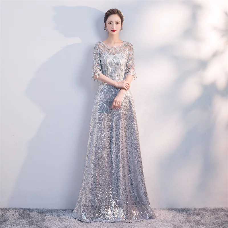 

Легкие роскошные платья для выпускного вечера с блестками, женские утягивающие вечерние платья трапециевидной формы с круглым вырезом, однотонное вечернее платье с короткими рукавами