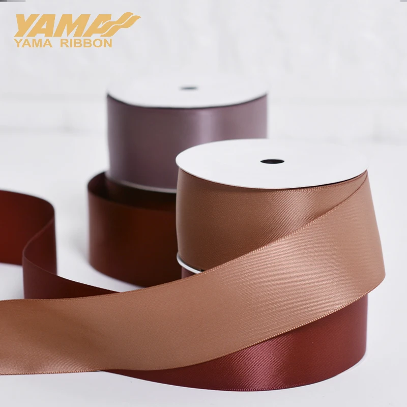 YAMA-Einzelgesichts-Satinband, 100 % dunkelbraune Bänder, handgemachte Rosenblumen, DIY-Party, 50 mm, 57 mm, 63 mm, 75 mm, 89 mm, 100 Yard