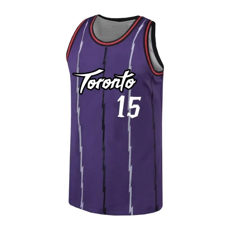 Men's Purple Toronto #15 Embroidered Basketball Jersey Sports Tank Top with Slight Stretch Sleeveless Design Training Sportswear