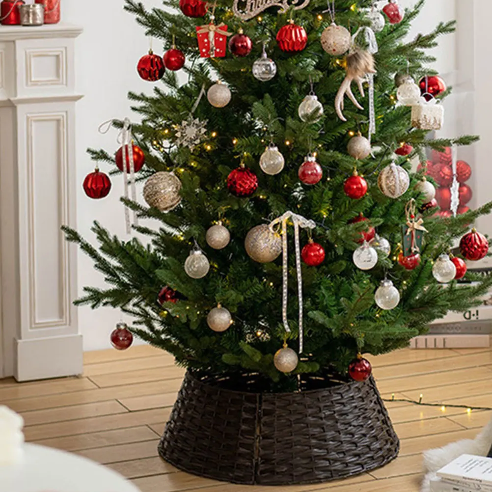 

Operitacx Woven Christmas Tree Collar Artificial Wicker Basket Decor for Holiday Skirt Plastic Ornament