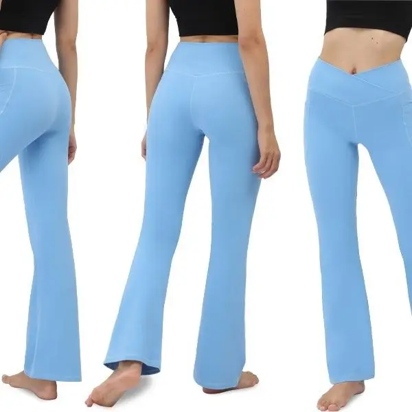 Pantalon de yoga en peau de requin ouvert à l'entrejambe invisible, poche latérale, leggings évasés, décontracté et sexy