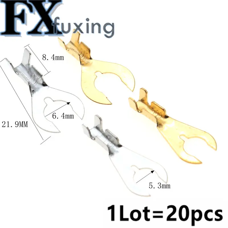 20pc 6.2 5.2mm Crescent Spade Cold-Pressed Spade Wire Terminal Pins U/Y Fork Shape Crimp Brass Terminal Block Splice Of DJ441-5B