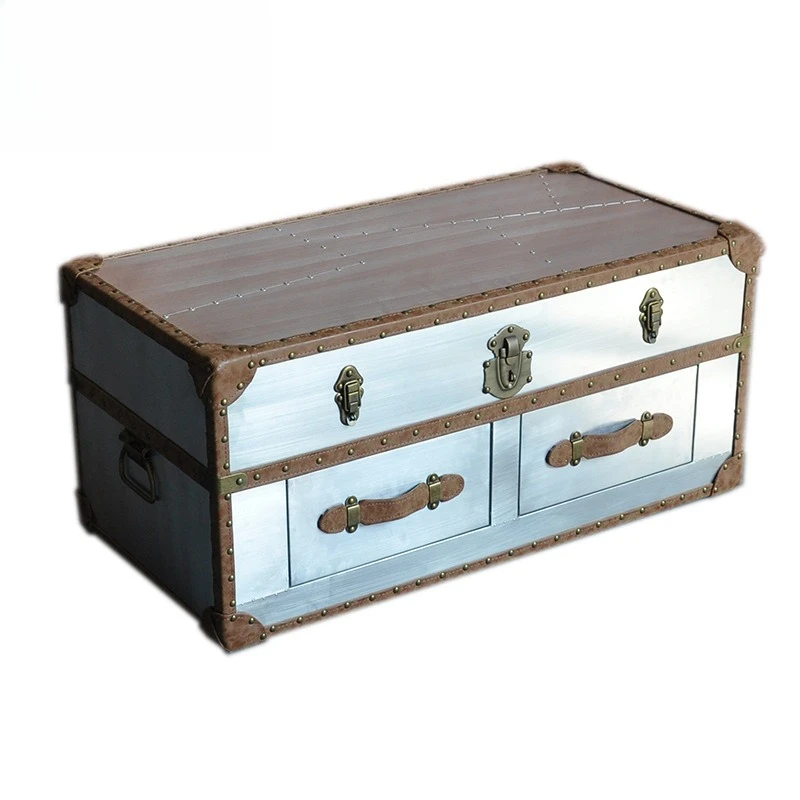 

Industrial style furniture aluminum leather rivets double pumping coffee table