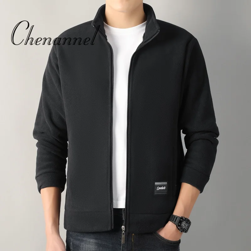 Otoño Invierno Polar abrigo con cuello levantado hombres más lana gruesa Sudadera con capucha cálida chaqueta de lana Casual cárdigan a prueba de viento hombres