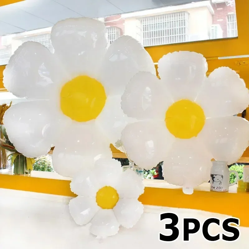 Large White Sunflower Daisy Flower Balloon Kids Birthday Party Foil Balloons with Air Pump for Baby Shower Decoration Photo Prop