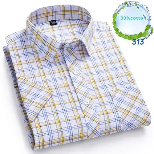 New in Shirt Over Size 100% Cotton Thin Summer Short Sleeve Shirts for Men Slim Fit Plain Shirt Plaid Soft Korean Popular Clothe - Image 13