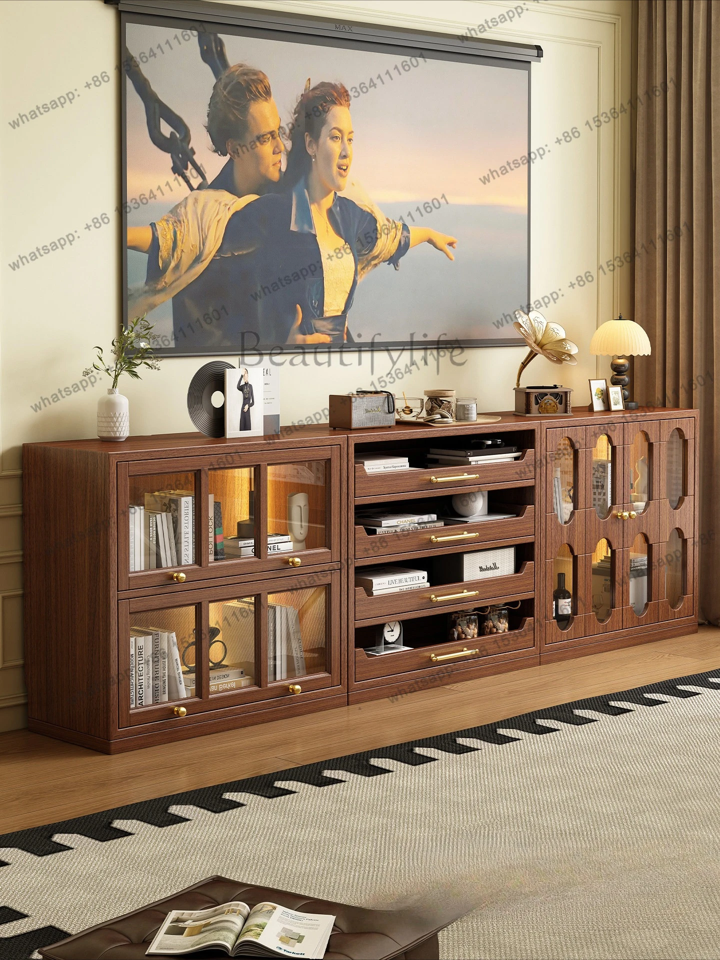 French second-hand solid wood modular combination bookcase low bookshelf floor-to-ceiling storage display cabinet