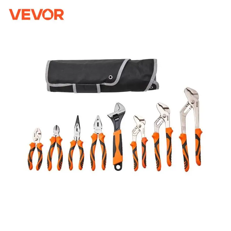 VEVOR 8 피스 플라이어 세트, 고탄소강 그루브 조인트 플라이어, 라인 맨 플라이어, 슬립 조인트 플라이어, 도구 가방, 12 인치, 10 인치, 8 인치