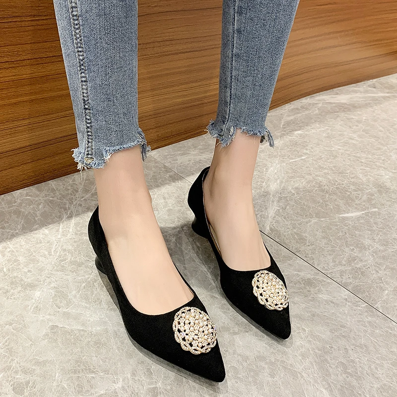 2022 Womens Pumps Solid Pointed Toe Suede Chunky High Heels Rhinestone Decoration Party Shoes Gladiator 35-43 Kopmkp Fashion