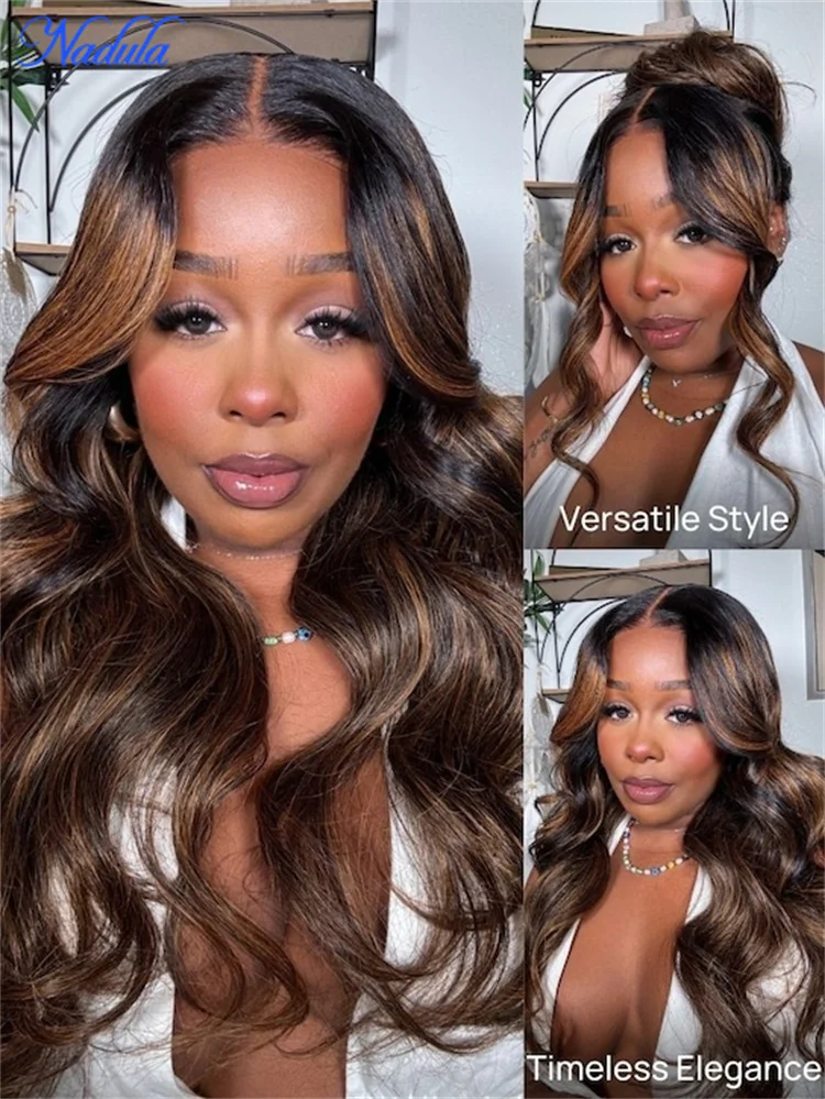 Nadula الرباط شعر مستعار بدون صمغ شعر الإنسان # FB30 Balayage شعر بشري بني اللون 7x5 عقدة مبيضة مسبقة القطع من الدانتيل