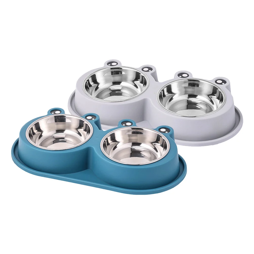 

2Pcs Non Spill Frog Pet Bowl Stainless Steel Dog Cat Food Water Dishes Anti-Ant Base Raised Feeder Non-Slip Bottom Puppy Kitten