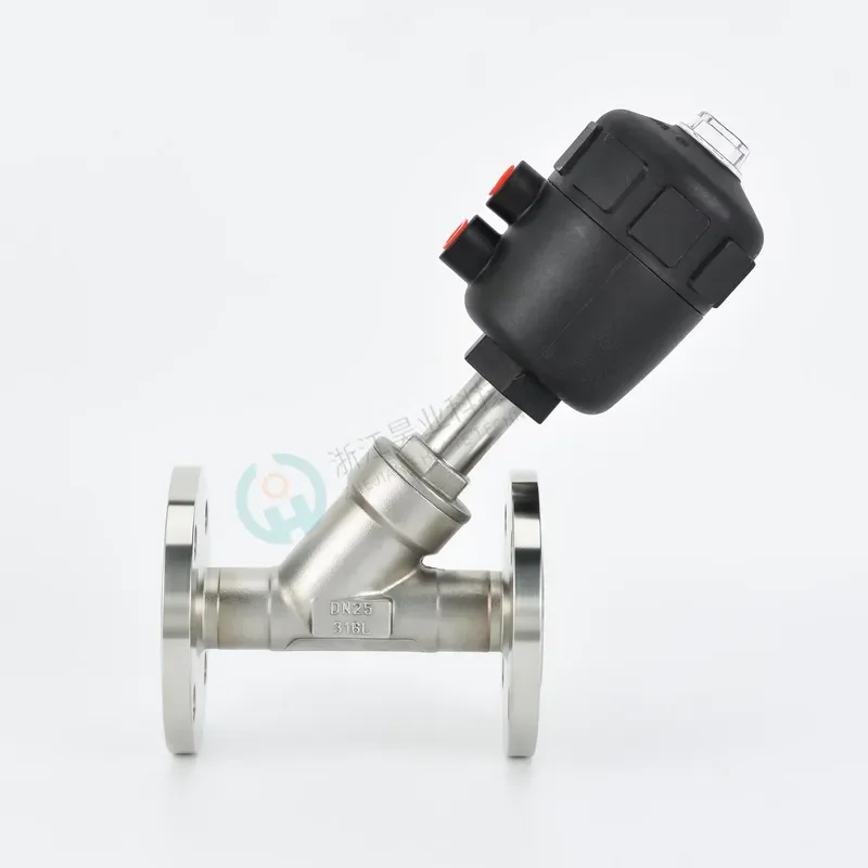 DN80 304 Stainless Steel Pneumatic Angle Valve Y Type Flanged Globe Valve for Medium High Temperature Steam Control with 4