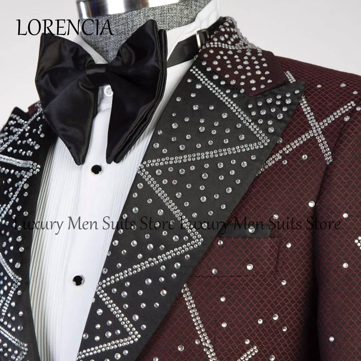 Sparkly Diamond Black Men Suits 3 Pieces Sets Wedding Groom Tuxedos Beaded Crystals Male Prom Blazers Slim Fit Costume Homme