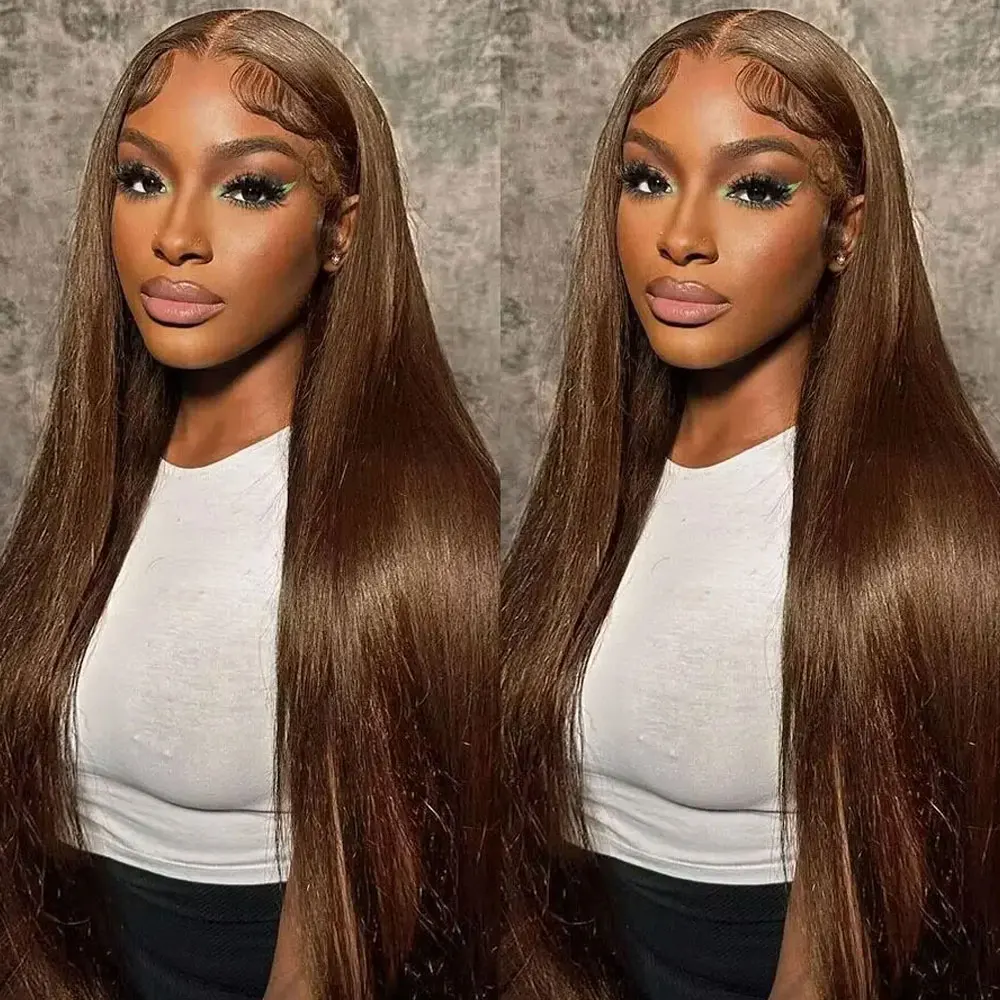 180% Chocolate Brown 13x4 Lace Frontal Wigs Human Hair For Black Women Glueless Long Bone Straight Lace Wig PrePlucked Baby Hair