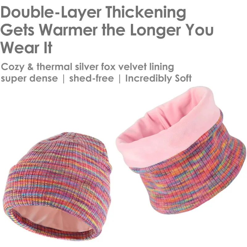 مجموعة وشاح قفازات قبعة شتوية للأطفال: قفازات صغيرة مبطنة بالصوف الدافئ ودفء للرقبة للأولاد والبنات من سن 4 إلى 10 سنوات