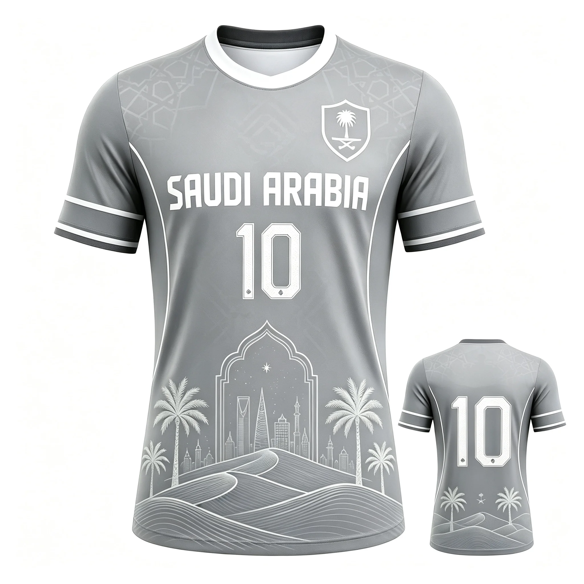 Saudi Arabia No.10 commemorative football jersey, retro Arabic architectural print, unisex sports short sleeved top