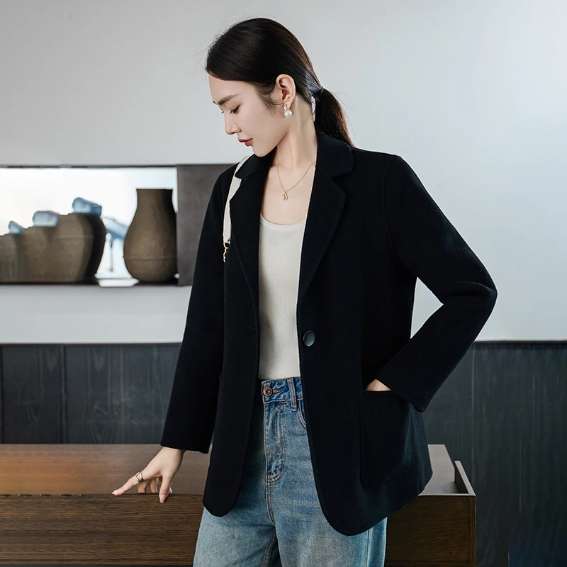 카이싱글 2025 수트 스타일 여성 코트 가을 겨울 신상 100% 순모 울 코트 편안하고 심플한 수트 여성복