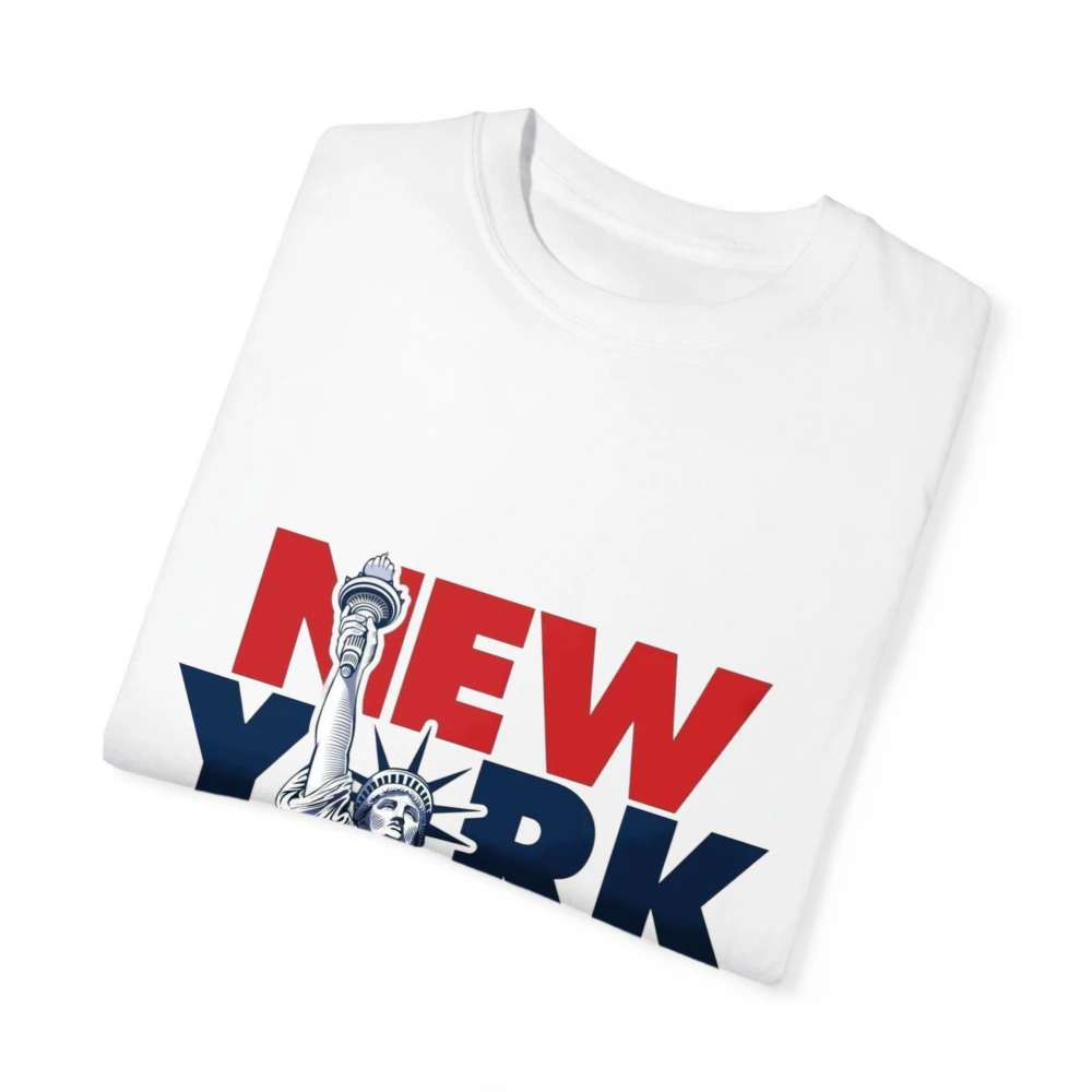 New York Color Block Graphic Tee Liberty Statue Bold Typography Urban Souvenir Men Women Cotton Tops Trendy Casual Wear Tshirt