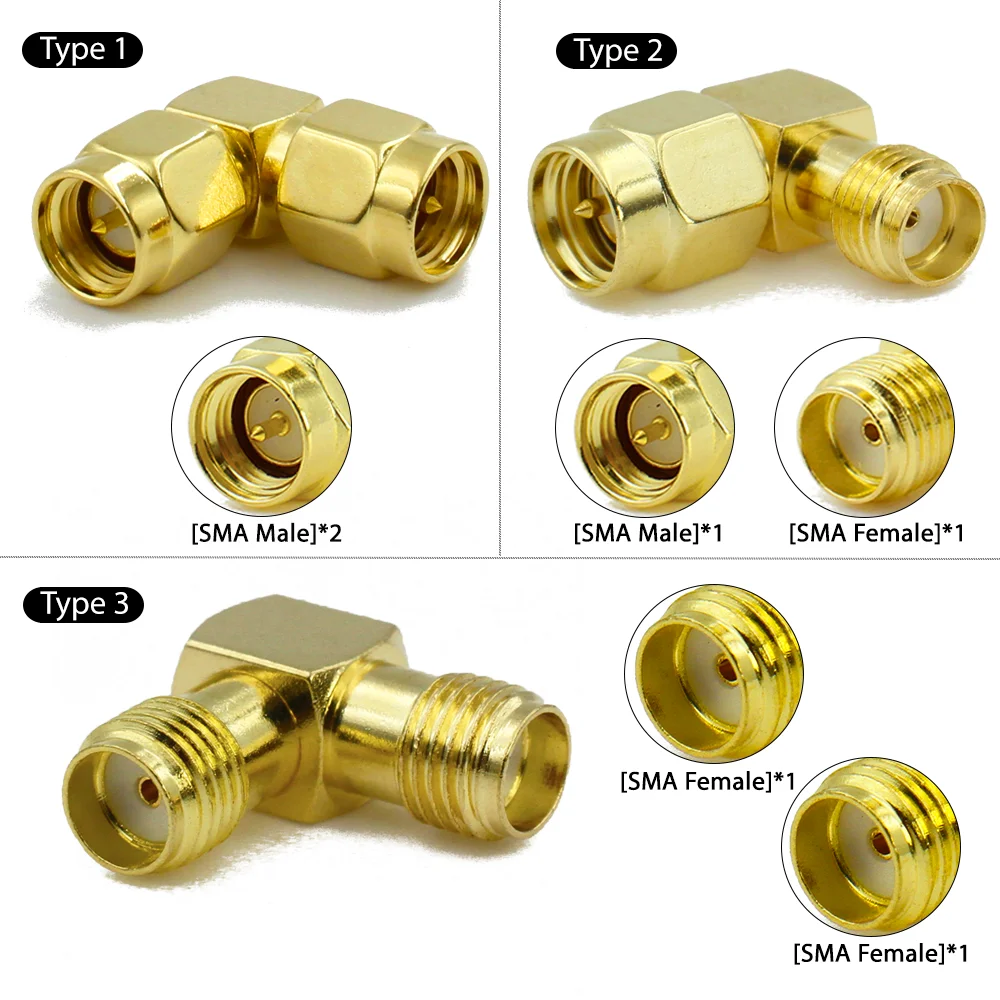 موصل SMA إلى SMA ذكر الكوع محول 90 درجة محول محوري الزاوية اليمنى موصل محول لواي فاي هوائي FPV