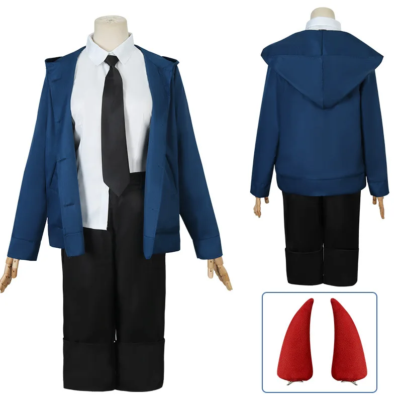 Anime Chainsaw Man Power Cosplay Costume Wig Blue Red Jacket Uniform Outfit Hairpins Blood Fiend Devil Halloween Party for Women