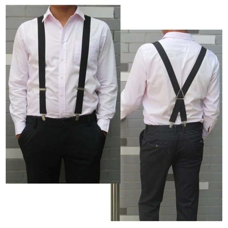 Plus Size 25mm Wide Men Suspenders High Elastic Adjustable 4 Strong Clips Suspender Heavy Duty X Back Trousers Braces 8 Colors