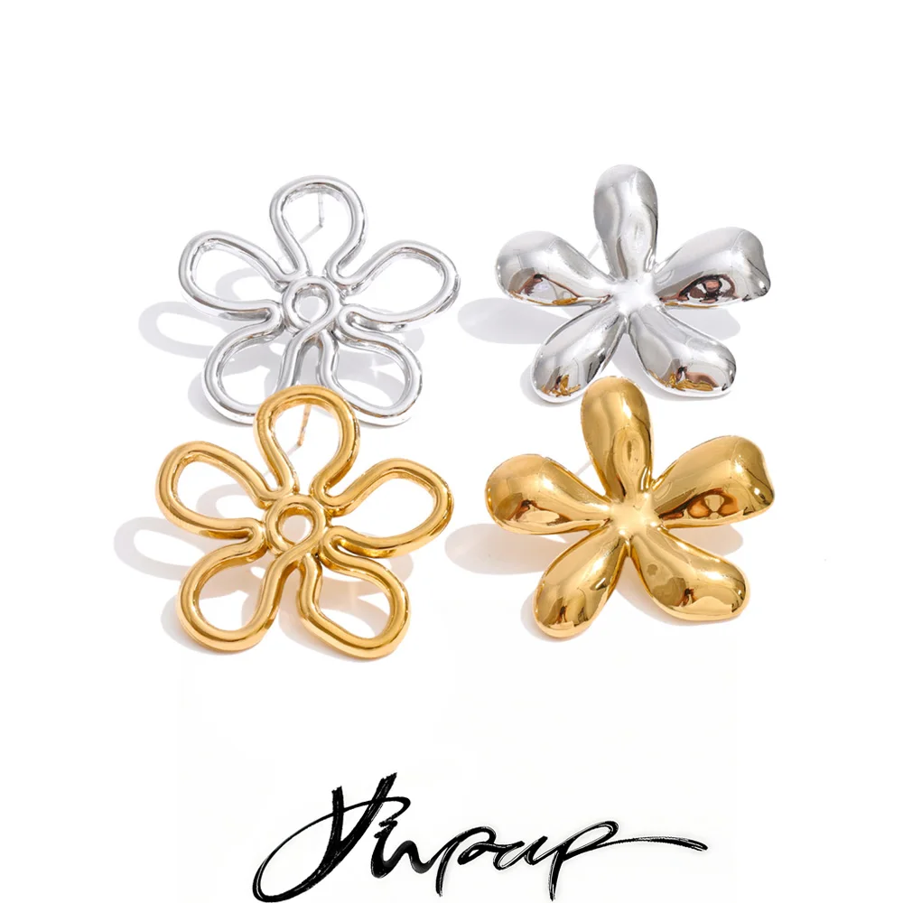 Yhpup Stainless Steel Metal Flower Asymmetric Stud Earrings Hot Style Trending Attractive Jewelry for Women Wholesale