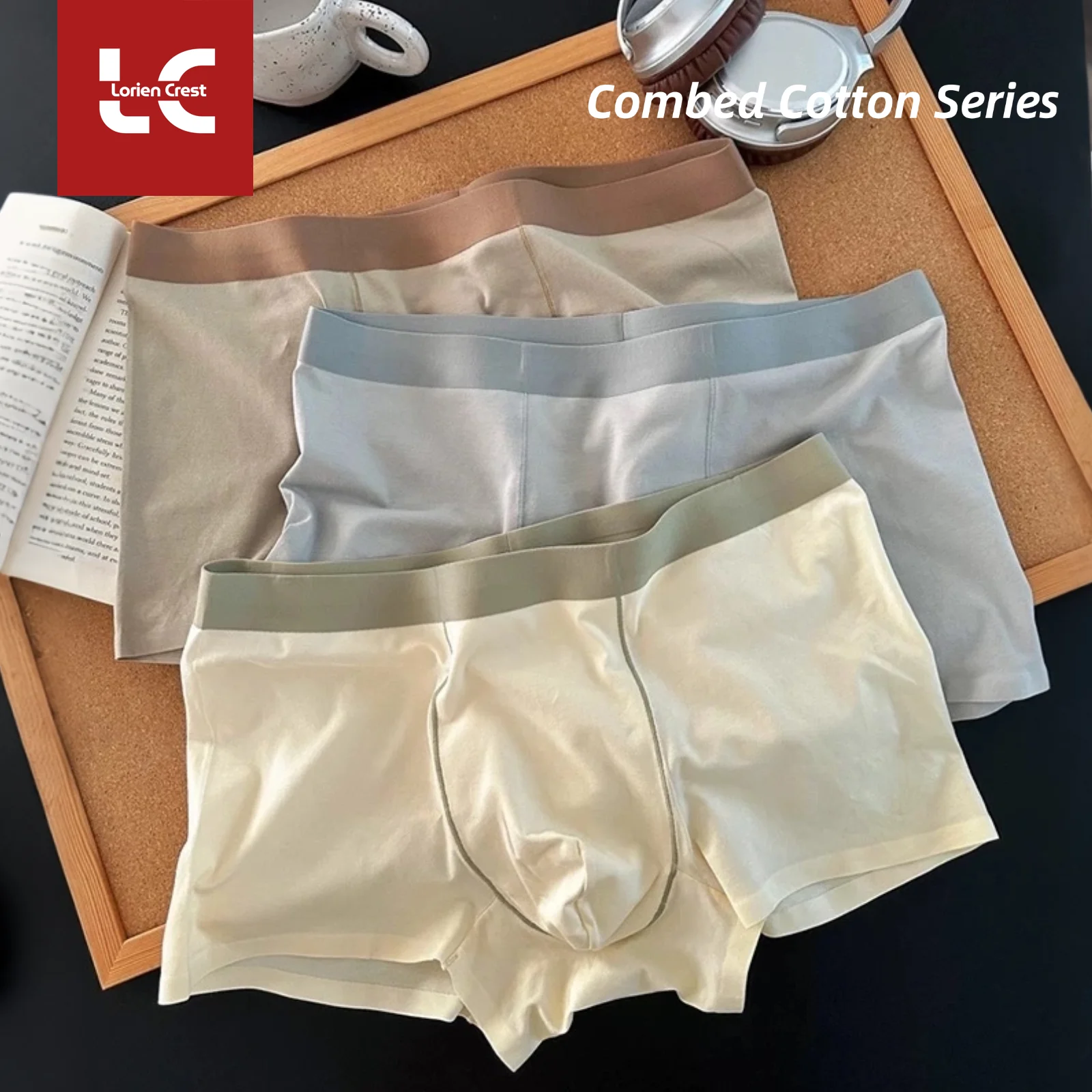 

3 Pcs Men Combed Cotton Seamless Boxer Briefs Solid Color Breathable soft Comfortable Underwear daily wear