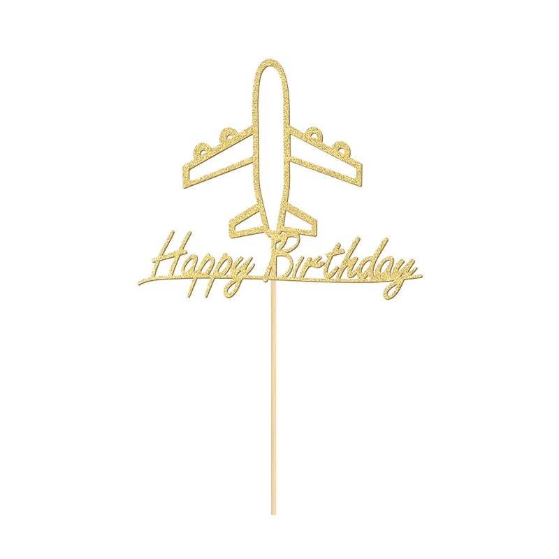 YOMDID Goldener Flugzeug-Kuchenaufsatz, glitzernder Kuchenaufsatz, Papier-Kuchendekoration, glitzernde Party-Kuchendekoration für Geburtstagsfeiern – Detail 6
