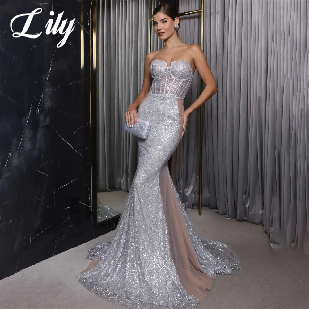 

Lily Sliver Net Special Occasion Dress Sequins Sweetheart Formal Gown Sleeveless Long Trumpet Evening Dress vestidos de fiesta