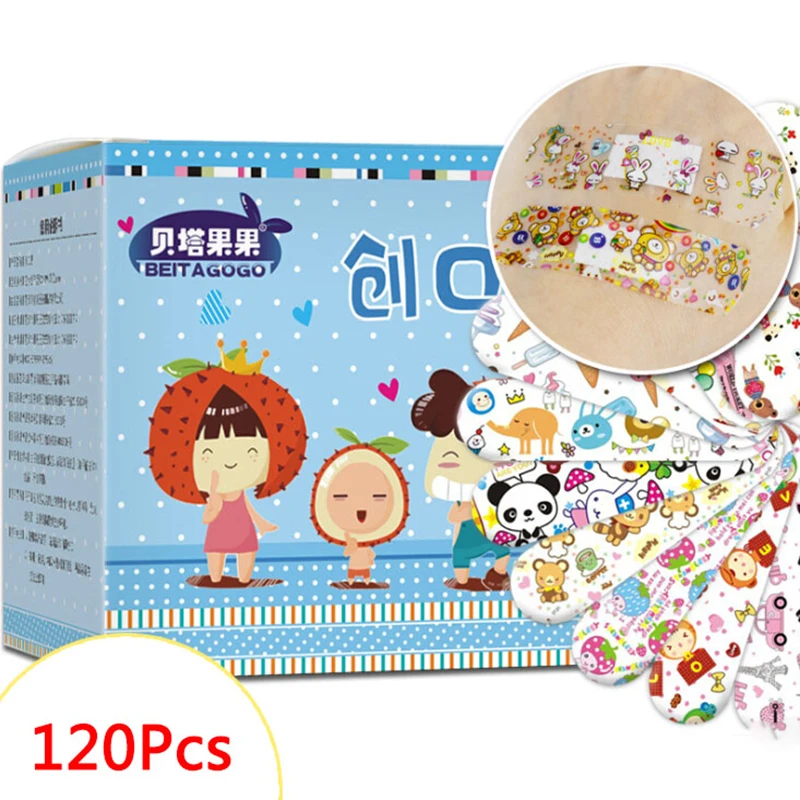 120Pcs Waterproof Breathable Cute Cartoon Band Aid Hemostasis Adhesive Bandages First Aid Emergency Kit For Kids New