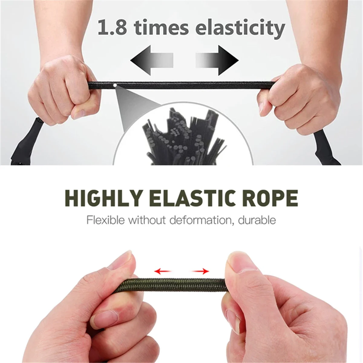 8mm Heavy Duty Bungee Cords with Carabiner Hooks, 2-Pack Latex Elastic Tie Down Straps for Kayak Bike Luggage Outdoor Camping