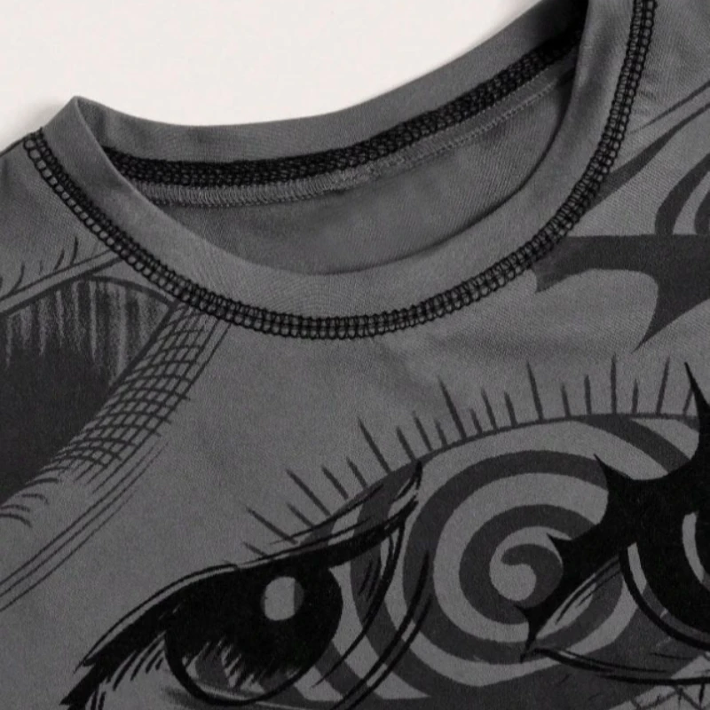 Red Weird Eye Print Slim Crop Top for Women with Contrast Stitch Short Sleeve Gothic Punk Y2K Casual Streetwear T-shirt