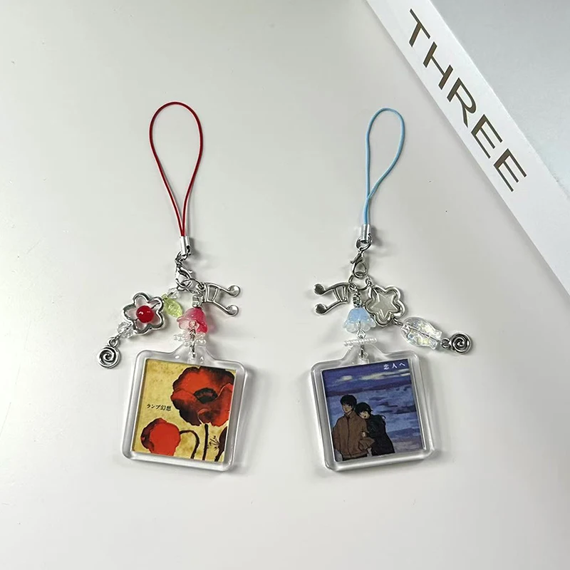 Stylish Y2k Beaded Phone Charm, Handmade Bag Pendant, Anime Themed Live Love Lamp Photo Frame for Couples