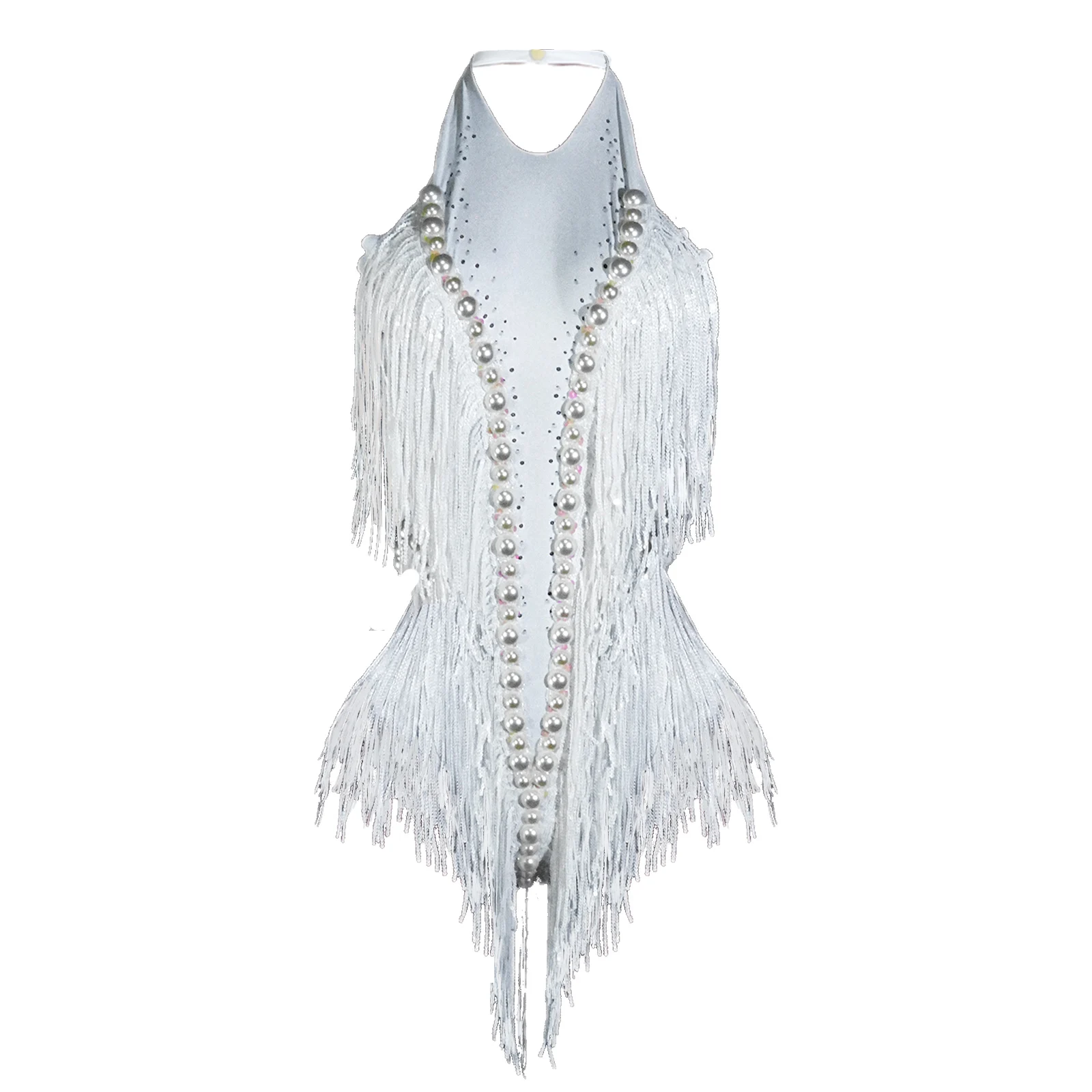 

Sparkly White Rhinestones Bodysuit Women Party Bar Sexy Fringes Leotard Latin Dance Stage Singer Performance Costume Gogos Wear