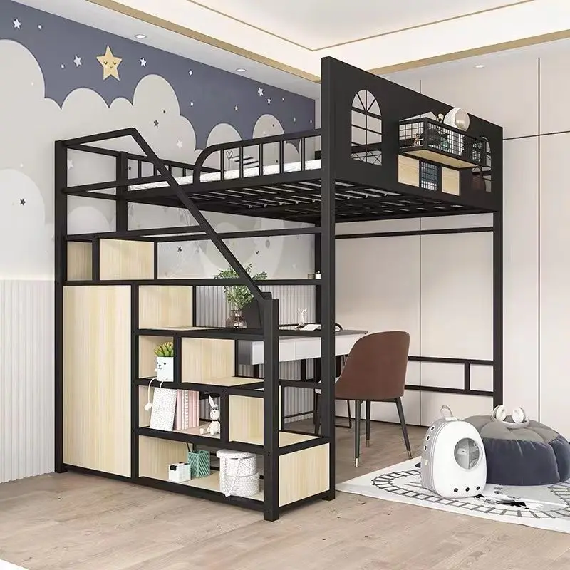 

Wrought iron Elevated Under empty table Small apartment space-saving loft Children's bed Duplex second floor
