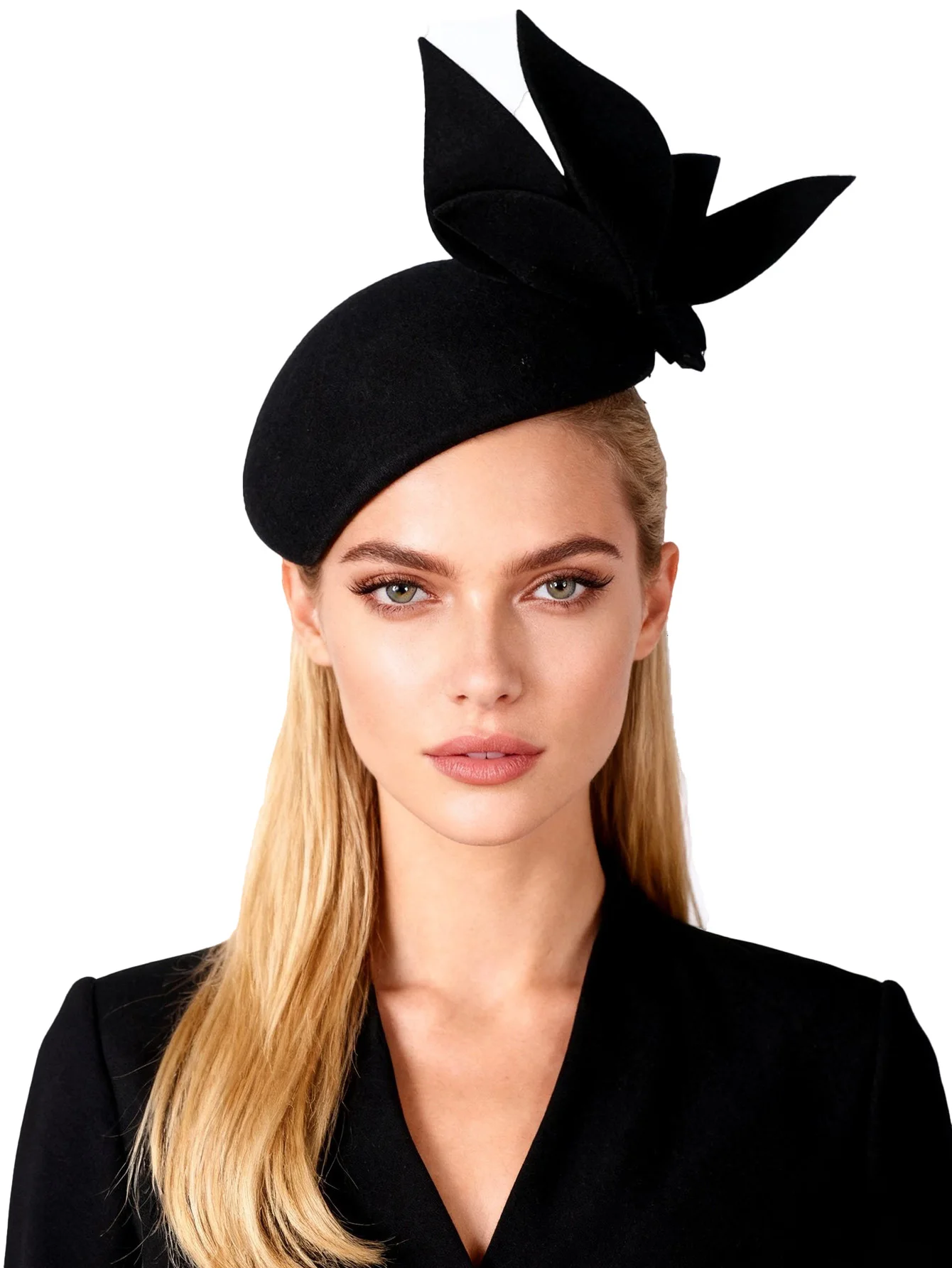 

Haze Blue Black Women's Wool Felt Beret Hats with Big Flower Formal Church Occasion Tea Party Fascinator Hat for Ladies Women