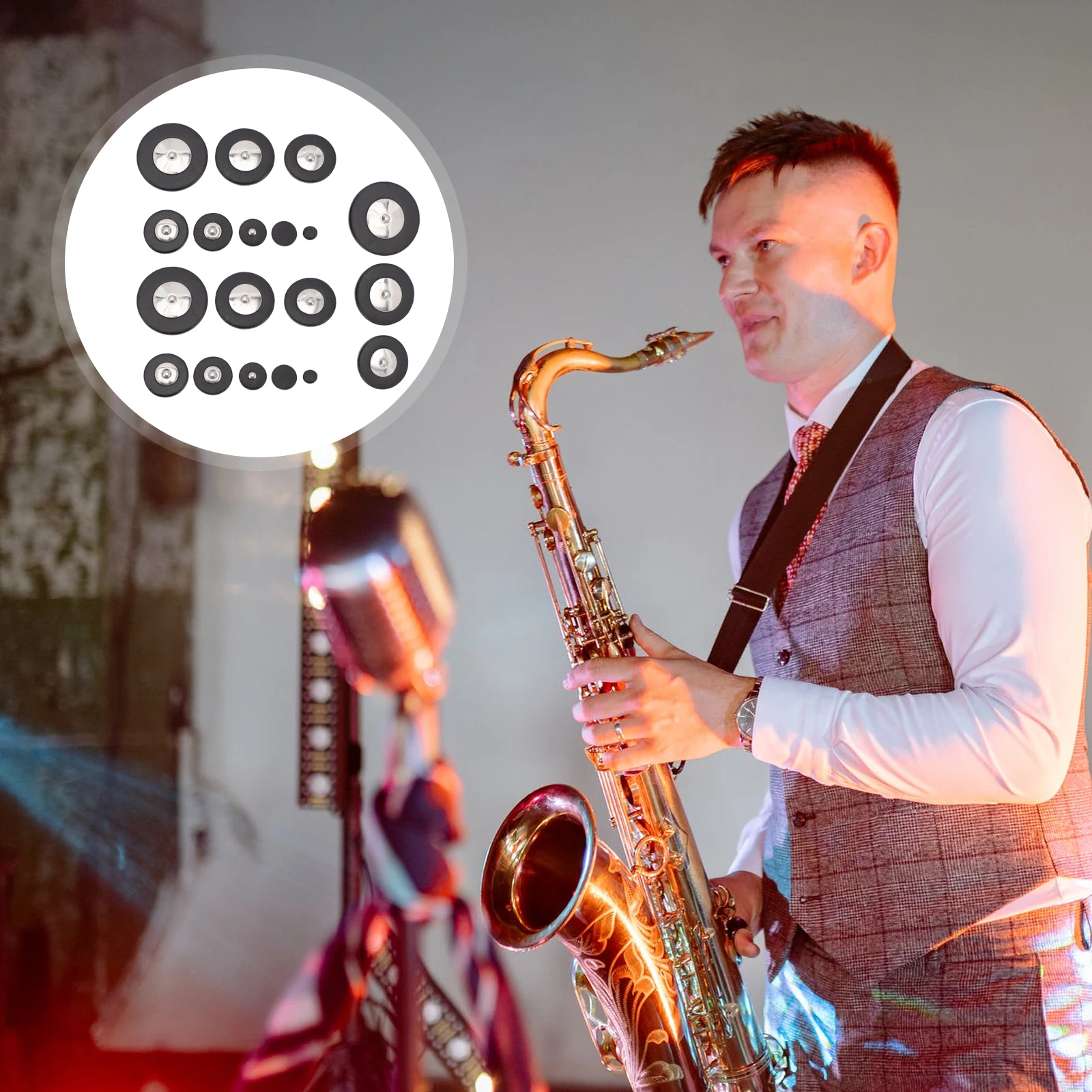 

25 Pcs Saxophone Pad Cushion Rubber Gaskets Sound Hole Accessories Musical Instrument Replacement Parts Durable Textured
