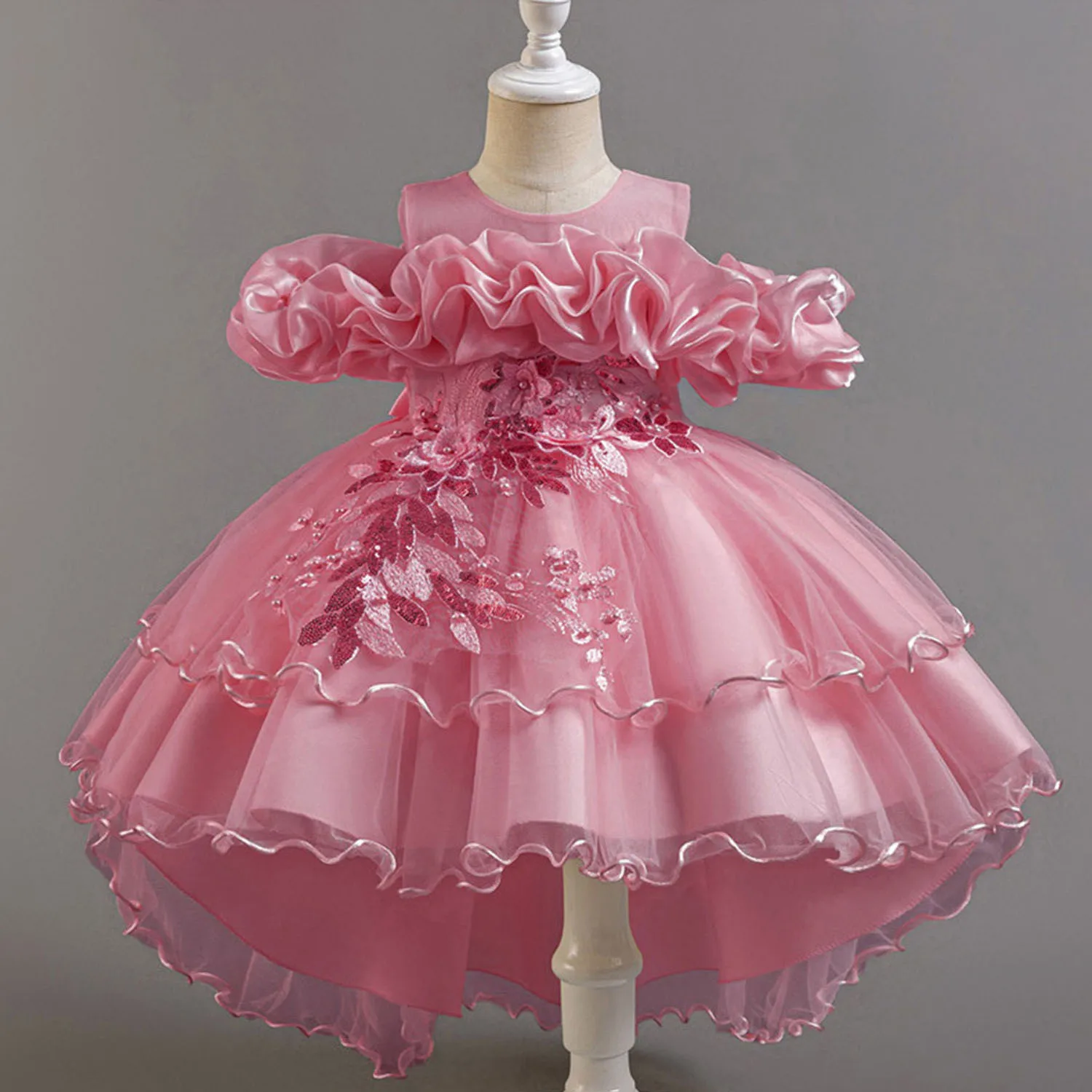 Elizabeth 3-12 Years Little Girls Off Shoulder High-Low Birthday Party Graduation Ceremony Pageant Festival Holiday Dress