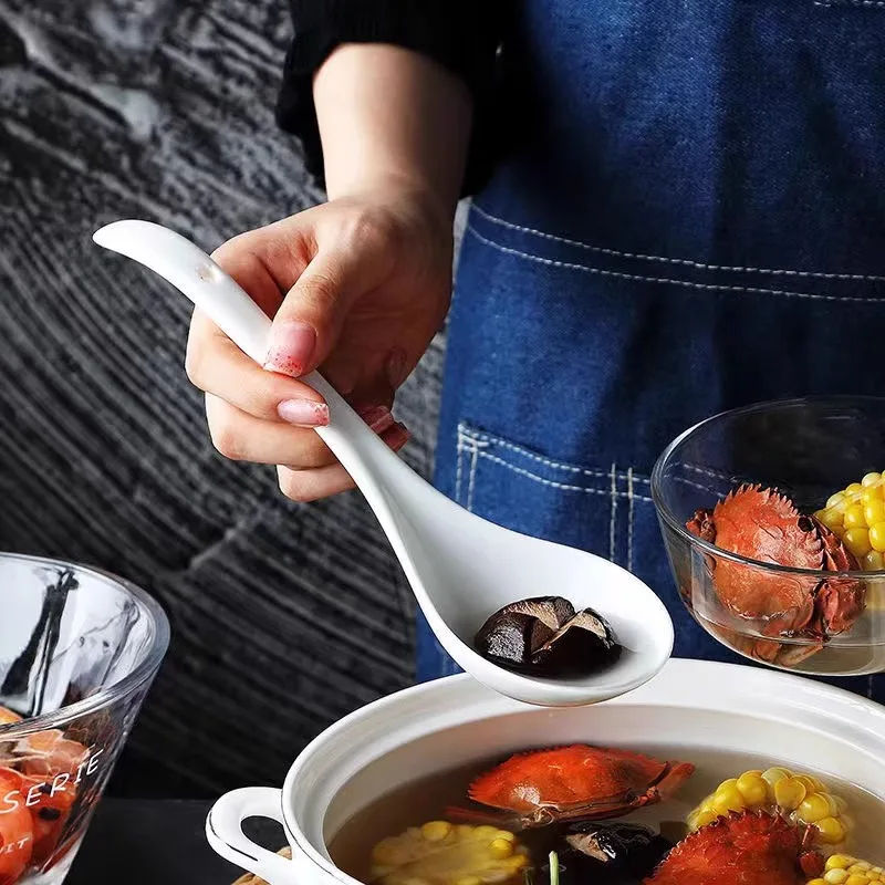 Ceramic Large Soup Spoon Bone China Household Big Soup Spoon White Marbling Tableware Home Kitchen Supplies Dinnerware 1pcs