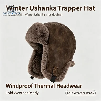Herren Kunstleder Ushanka Trapper-Mütze, Thermische Warme Mütze mit Plüsch-Ohrenklappen, Winddicht für den Winterlichen Outdoor-Motorradgebrauch