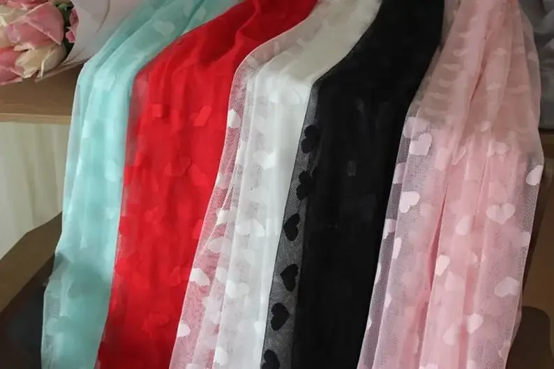 

5 Colors heart embroidery stretch Lace fabric Soft Tulle Fabric for Tutu Dress, Flower Girl Dress, Party Dress babd dress lace