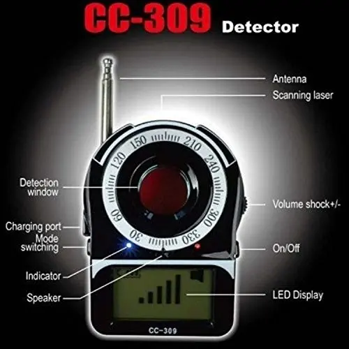 Imagem -02 - Detector de Câmera Oculta sem Fio Cc309 Detector Antiespião e Antiespionagem Completo com Câmera