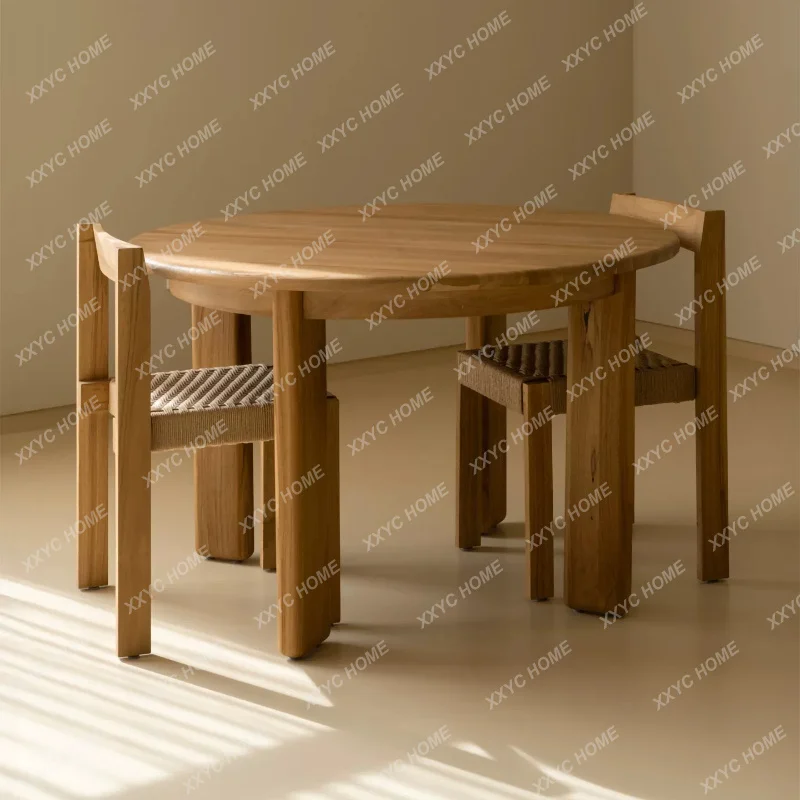 Indonesian teak solid wood round table retro style restaurant household round table antique style eating table
