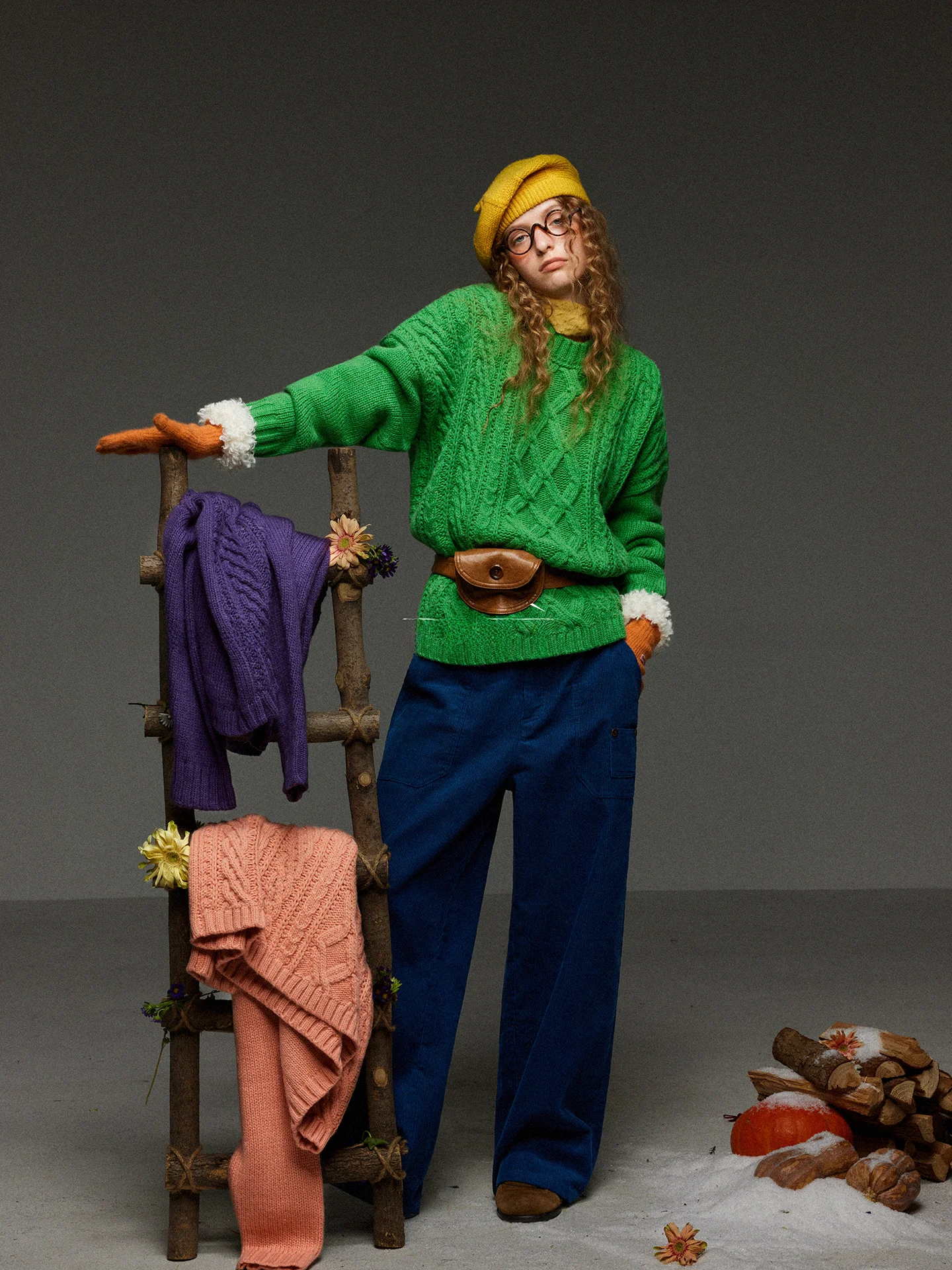 

TNIT Retro Tri-Color Loose Lazy Knit Thiened Sweater Women's Autumn Winter Soft Cozy Thiened Knitted Top round Ne Long ...