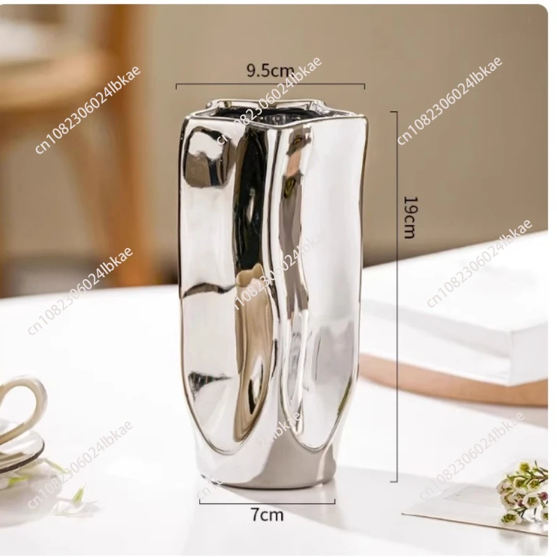 Silver Flower Pot Ceramic Vase Room Flower Vase Light Luxury Modern Simple Dining Table Home Decoration