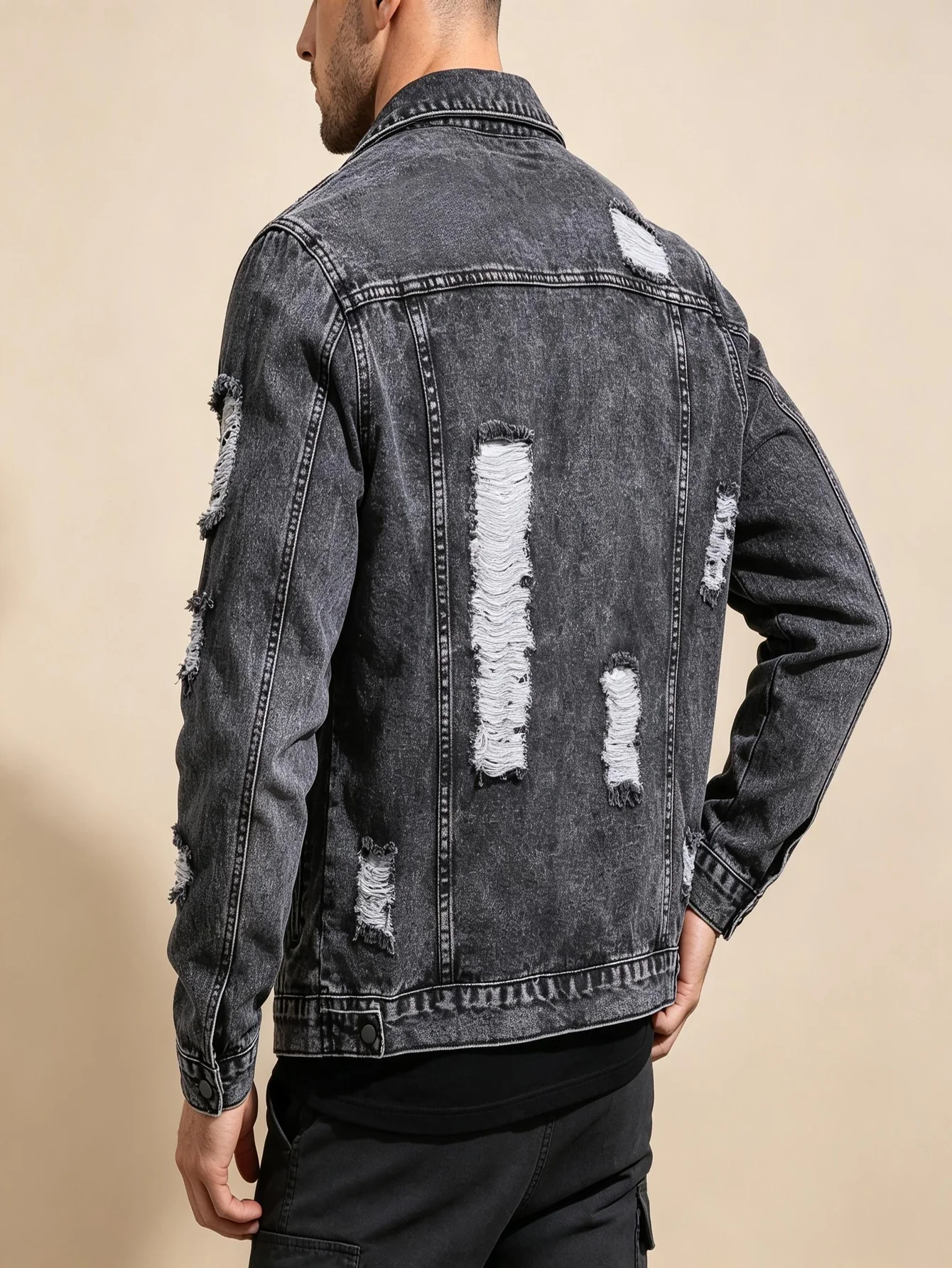 Men's All-Match Y2K Denim Jacket American Street Trend Lapel Button Jean Coat Wonderful Present for Lover Husband