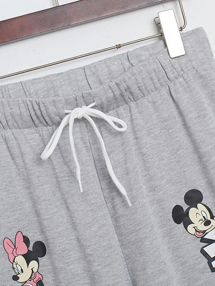 Disney Mickey Minnie Mouse Donald Daisy Duck Fleece Long Pants Women Streetwear Jogging Fall Winter Running Fitness Trousers