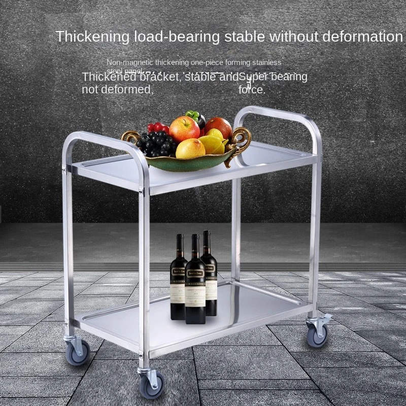 Carrito de comedor de tres niveles, carrito de recepción de acero inoxidable, carrito de vino, cuenco móvil, Carritos Multiusos, cocina