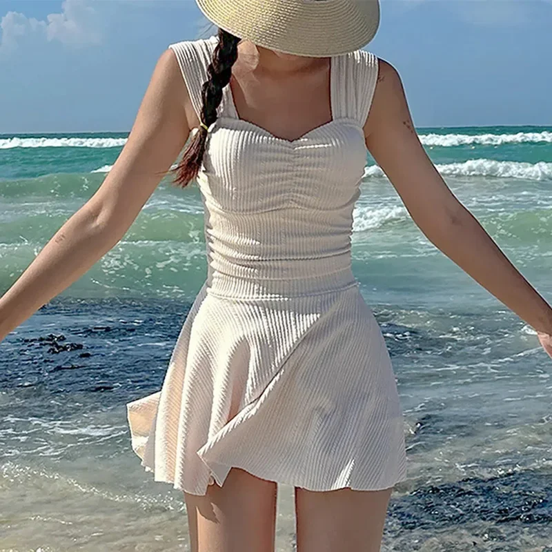 

Conservative One-Piece Swimsuit for Women Sexy Slimming Belly Cover Korean INS Fairy Hot Spring Swimwear Skirt Style